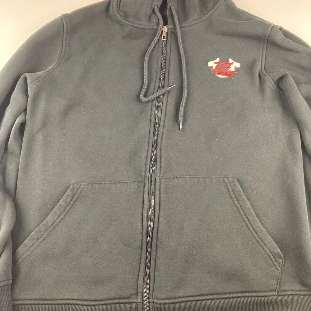 True Religion Mens Medium Black Full Zip Hoodie Buddha Graphic Fleece